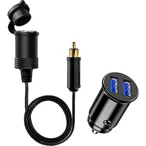 Hoembpn 90 cm, spina DIN su presa accendisigari, adattatore di prolunga impermeabile, 12 V/24 V, doppia porta USB, accendisigari per auto, moto, camion