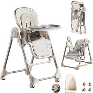 Magic ZC Pelle PU Seggiolone per Bambini Sedia da Pranzo per Pappa Regolabili Pieghevole Multifunzionale Convertibile con Doppi Vassoi Staccabili e Ruote (X8121 White)