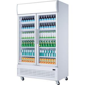METRO Professional Frigorifero con 2 porte in vetro GSC2100, 930 L, bianco, 3.1 kWh/24 h, 220-240 V, con illuminazione LED e 10 ripiani regolabili, ideale per attività gastronomiche, bar e negozi.