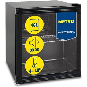 METRO Professional Mini Frigo per Bevande GPC1046 Con Porta in Vetro, 220-240V, Ripiano Regolabile, Frigo Bar Silenzioso, Frigo Da Ufficio, Bar, Gastronomia (Nero, 46 L)