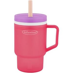 Infantino My 1st Tumbler, Bicchiere trainer da 250 ml in Plastica Resistente con Cannuccia e Manico, Resistente alle Fuoriuscite, per Uso in Movimento, Tazza di Transizione senza BPA, Hibiscus