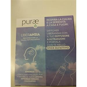 PURAE LIBERANSIA sinertgia 5 ml con stick olfattivo per ansia e stress: Lavanda, Mandarino, Geranio - Olio Essenziale 5 ml