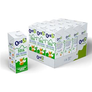 OraSi OraSì Bevanda di soia zero zuccheri (1 litro, 12 unità) - Alternativa vegetale al latte con soia italiana - Senza glutine e ogm - Fonte di calcio e vitamine - Per ricette vegane calde e fredde