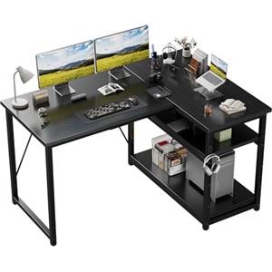 JUMMICO Scrivania ad Angolo a L 120 x 80 cm per PC, Dotata di Ripiani e Divisori, Compatta per Gaming, Lavoro e Studio, Adatta a Camera da Letto e Ufficio, Nero
