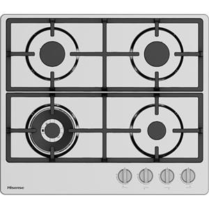 Hisense GM663XHFSI Piano Cottura a Gas 60 cm, 4 Fuochi, Bruciatore Wok Doppia Corona, Griglie in Ghisa, Accensione Integrata, Inox Anti‑Impronta