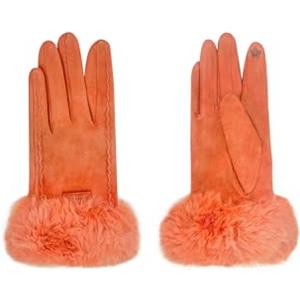 QUEEN HELENA Guanti Invernali Scamosciati con Pelo Morbido Caldi Eleganti Donna G03-2 (Arancione)