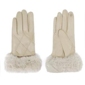 QUEEN HELENA Guanti Invernali Scamosciati con Pelo Morbido Caldi Eleganti Donna G03-1 (Beige)