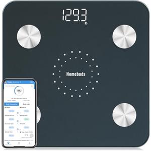 Homebuds Bilancia Pesapersone, Alta Precisione Assicurato Dalla Fabbrica Professionale di Bilancia Pesapersone Digitale dal 2001, App Sync 13 Composizione Corporea, 182kg, LED, Blu