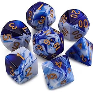 QMAY Dadi da gioco poliedrici, 7 dadi (blu e bianco)
