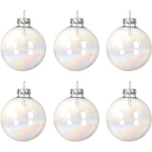 Kaemingk Palline di Natale in Vetro - 8 cm, 6 Pezzi, Lucide, Grandi per Albero di Natale, Decorazioni Trasparenti Iridescenti