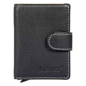 Avirex Linea Houston in Pelle. Porta Carte di Credito. Con Sistema per Estrazione Automatica di 5 Carte di Credito. Portafoglio in Pelle Bovina, con Protezione RFID. Compatto e funzionale (Nero)