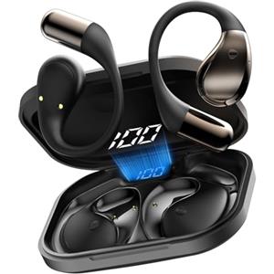 Conyat Cuffie Open Ear, Auricolari Sportivi Bluetooth 6.0, 40 Ore Cuffie Bluetooth con Stereo HiFi, Chiamate Chiare, Display LED, Cuffie Wireless Impermeabile IP7 con Gancio Morbido e Controllo Tattile Nero