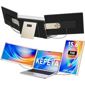 KEFEYA Monitor Portatile per Laptop, 15.6" Triplo Schermo PC Portatile, FHD 1080P Ultra-sottile Portable Monitor per 13-17.3" Laptops, Plug and Play Compatibile con Windows/Mac