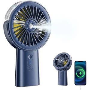 Wrischan Ventilatore Portatile con Nebulizzatore, 6000mAh Mini Silenzioso Ventilatore a Batteria, Ventola USB Ricaricabile con 4 Velocit, Ventilatori Mano Piccolo, Portable Fan per Viaggi,Outdoor,Passeggio,Blu