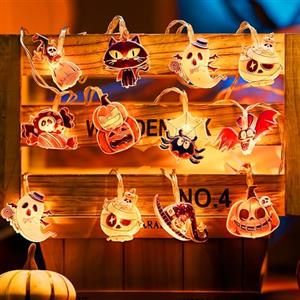 Probuk Catena Luminosa LED Halloween 3M 20 Luci, Funzionamento a Batteria, Impermeabile IP44, Design Zucca Fantasma Teschio, per Interni Esterni Feste Casa