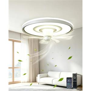 AMJYEW ventilatore da soffitto con luce 50 cm La ventola è orientabile lampadario ventilatore da soffitto, 6 velocità, 3000K-6500K, dimmerabile telecomando e app per soggiorno, camera da letto, ufficio