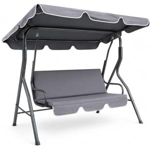 RMF PRO Dondolo da Giardino 3 Posti con Tetto Parasole Regolabile, Dondolo da Esterno con Struttura in Acciaio Resistente - Tessuto Impermeabile da Campeggio e Spazi Esterni 170x110x153 cm Grigio