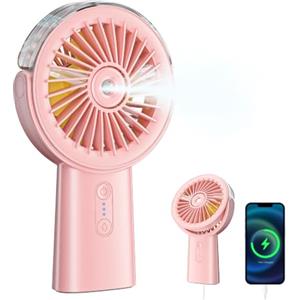 Wrischan Ventilatore Portatile con Nebulizzatore, 6000mAh Mini Silenzioso Ventilatore a Batteria, Ventola USB Ricaricabile con 4 Velocit, Ventilatori Mano Piccolo,Portable Fan per Viaggi,Outdoor,Passeggio,Rosa