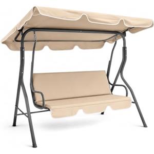 RMF PRO Dondolo da Giardino 3 Posti con Tetto Parasole Regolabile, Dondolo da Esterno con Struttura in Acciaio Resistente - Tessuto Impermeabile da Campeggio e Spazi Esterni 170x110x153 cm Beige
