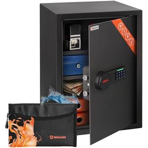 Brihard Business XL Cassaforte elettronica LCD 40 cm H x 35 cm L x 36 cm P con borsa ignifuga, grande cassaforte digitale da ufficio 2,12 piedi cubi con 2 ripiani regolabili in altezza per documenti