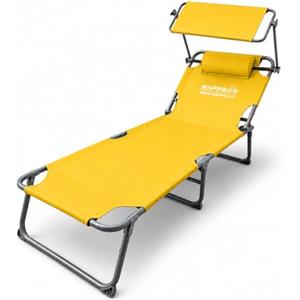 RMF PRO Lettino Prendisole da Giardino o Spiaggia con Parasole, Lettino Mare Regolabile in 4 Posizioni - Struttura in Acciao Sdraio da Giardino Pieghevole Portatile, Cuscino Poggiatesta Giallo