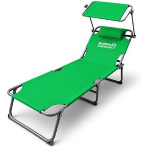 RMF PRO Lettino Prendisole da Giardino o Spiaggia con Parasole, Lettino Mare Regolabile in 4 Posizioni - Struttura in Acciao Sdraio da Giardino Pieghevole Portatile, Cuscino Poggiatesta Verde