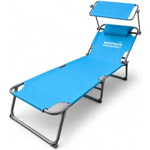 RMF PRO Lettino Prendisole da Giardino o Spiaggia con Parasole, Lettino Mare Regolabile in 4 Posizioni - Struttura in Acciao Sdraio da Giardino Pieghevole Portatile, Cuscino Poggiatesta Blu