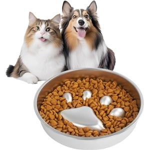 LEPGUYO Ciotola per Cani Inox 22cm, Ciotola Anti-Gluttonia Impronta Zampe Antiscivolo, Lavabile in Lavastoviglie per Piccoli e Medi Cani