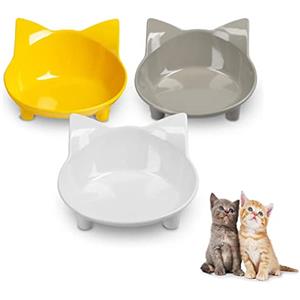 xocome Ciotole per Gatti, Ciotola per Cibo per Gatti Multiuso Antiscivolo per Alimenti per Animali Domestici, con Gomma Antiscivolo per Alleviare la Fatica dei Baffi, Set di 3 - Grigio, Bianco e Giallo