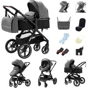 YAZOCO Trio passeggino neonati 3 in 1 Carrozzina reversibile fronte mamma e strada, Pieghevole. Maniglia regolabile (3 in 1 X1 Grigio)