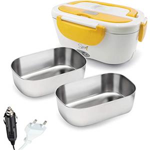 Spice Amarillo inox PLUS Scaldavivande portatile Lunch Box 40 W coperchio con guarnizione, Doppio Voltaggio Double Voltage 220V - 12V + 2 Vaschette Acciaio inox estraibili