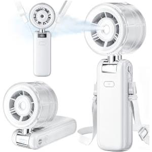 Wrischan Ventilatore Portatile con Spruzzo d'Acqua, Ventilatore Turbo Ricaricabile a Mano con Nebbia Rinfrescante, 5 Velocità e Funzionamento Silenzioso, Spruzzatore Pieghevole per Scrivania Ufficio Casa