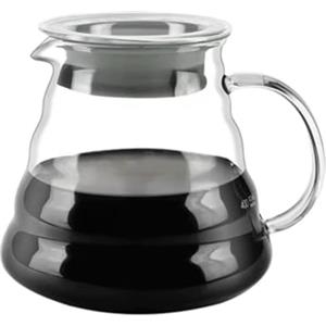 VIA CREMA Caraffa Server Caffè V60 900ml in Vetro Borosilicato - Resistente al Calore - Con Coperchio - Graduata - Per Caffè Pour Over, Dripper V60, Chemex