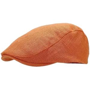 CIGPKLO Coppola Uomo Berretto con Visiera in Lino da Uomo Estivo 1pc Berretto Regolabile Traspirante Solido Nero edera a Becco D'Anatra Cappello Boinas para Mujer(Orange)