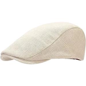 CIGPKLO Coppola Uomo Berretto con Visiera in Lino da Uomo Estivo 1pc Berretto Regolabile Traspirante Solido Nero edera a Becco D'Anatra Cappello Boinas para Mujer(Beige)