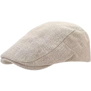 CIGPKLO Coppola Uomo Berretto con Visiera in Lino da Uomo Estivo 1pc Berretto Regolabile Traspirante Solido Nero edera a Becco D'Anatra Cappello Boinas para Mujer(Khaki)