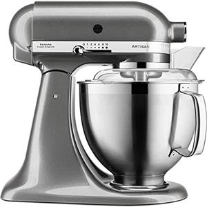 KitchenAid Robot da cucina I Artisan I Food Processor inclinabile, impastatrice con 2 ciotole e 3 accessori in acciaio inox, 4,8 l, grigio