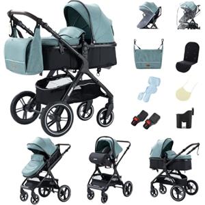 YAZOCO Trio passeggino neonati 3 in 1 Carrozzina reversibile fronte mamma e strada, Pieghevole. Maniglia regolabile (3 in 1 X1 Verde)