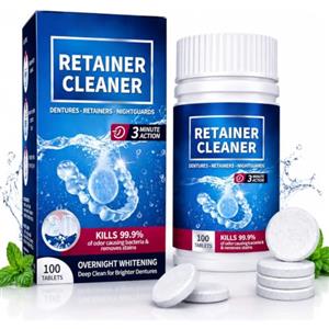 Impoditiongs 100 Retainer Pastiglie Detergenti, Compresse Pulitore Per Bite Dentale, Disinfetta e Sbianca Dentiere, Bites, Paradenti, Apparecchi Ortodontici, Rimuove placca e tartaro, Igiene In 3 Minuti