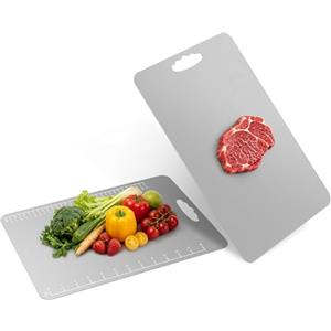 Alyvisun Tagliere in Acciaio Inox 304, Design a Doppia Faccia con Superficie Testurizzata Effetto riso e superficie liscia, tagliere multifunzionale, Verdure e Frutta, Facile da Pulire (39 × 28 cm)