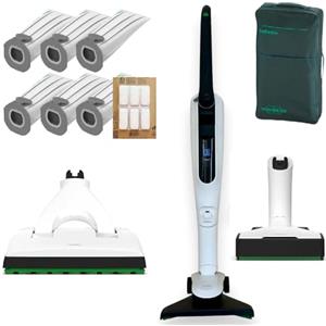 DG Service VORWERK FOLLETTO VK7s ORIGINALE NUOVO - Aspirapolvere SENZA FILI con Spazzola, Batteria, Caricabatteria, 6 Sacchetti, 6 Dovina (Dotazione Completa + EB7 + SP7 + Sacca Accessori)