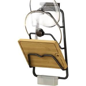 Melbolda Scaffale verticale per coperchio pentola, senza trapano, organizer da cucina con ventosa, supporto salvaspazio per sotto il lavandino, ripiano antiscivolo a U per accessori camper (nero)