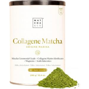Matcha & CO Collagene al Matcha. Collagene Marino con Magnesio, Tè Matcha e Acido Ialuronico. Articolazioni, pelle e unghie. 296 g. Collagene in polvere al matcha. (Limone)