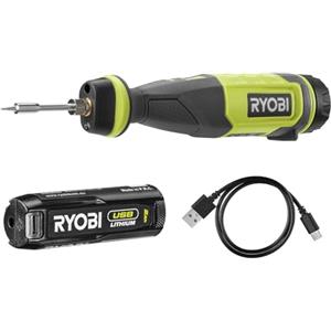 Ryobi RSI4-120G, Saldatore a Batteria Ricaricabile con USB-C, Temperatura Fino a 460 °C, Luce LED, Impugnatura Ergonomica, per Progetti di Hobbistica, 1 Batteria da 2,0Ah Inclusa