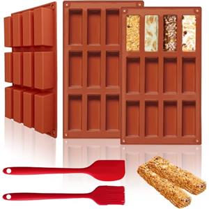 LUCKNIGHT 3 Pezzi Stampi per Barrette di Cereali Rettangolari, Stampo Rettangolare in Silicone con 12 Cavità, Antiaderente Stampo Barretta in Silicone per Barrette Energetiche, Cioccolato, Torte, Pane