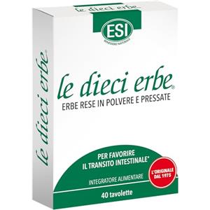ESI - Le Dieci Erbe, Integratore Alimentare Vegetale con Tarassaco, Lassativo Naturale Contro Stitichezza, Costipazione e Flatulenza, Regola il Transito Intestinale, Senza Glutine, Vegan, 40 Tavolette