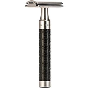 MÜHLE Muhle Rocca R96 Manico nero | Rasoio di sicurezza con accenti in metallo, con lama classica, di alta qualità, durevole, per barba, viso, corpo