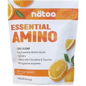 Nätoo Essential Amino Orange Splash - Aminoacidi Essenziali in Polvere con BCAA, Vitamina C, B6, B12, Glutammina, Bromelina, Taurina, Citrullina - Prestazioni, Recupero al Top - Eaa Senza Zucchero