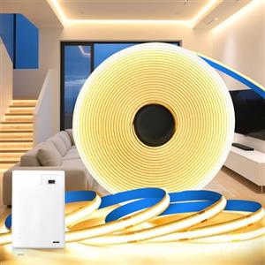 KSIBNW Striscia LED a Batteria, 2M Strisce LED COB Alimentata a Batteria Bianco Caldo 3000K Luci 5V Autoadesivo Flessibile Tubo Luminosa Interno Nastri per Cucina, Camera da Letto, Scaffali, Armadi