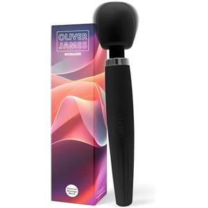 Oliver James Vibratore Wand Premium di Oliver James - Ricaricabile e Resistente agli Schizzi con 5 Modalità e 4 Livelli di Intensità - Silicone Sicuro, per Lei & Lui, 30,5 x 5,6 cm (Nero Intenso)